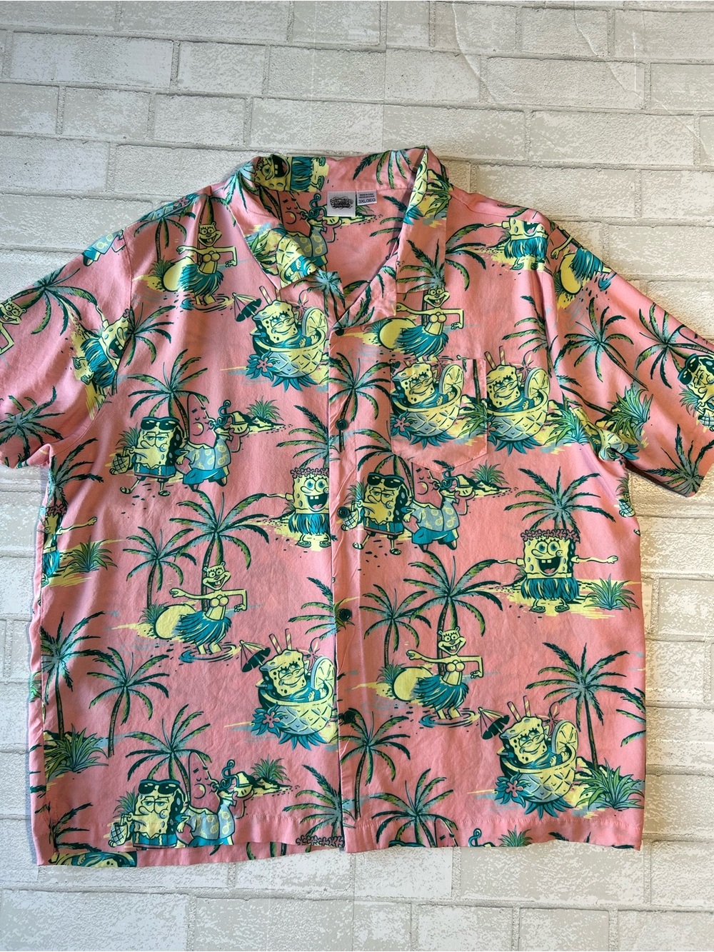 SpongeBob Pink Hawiian Print Button up size XXL